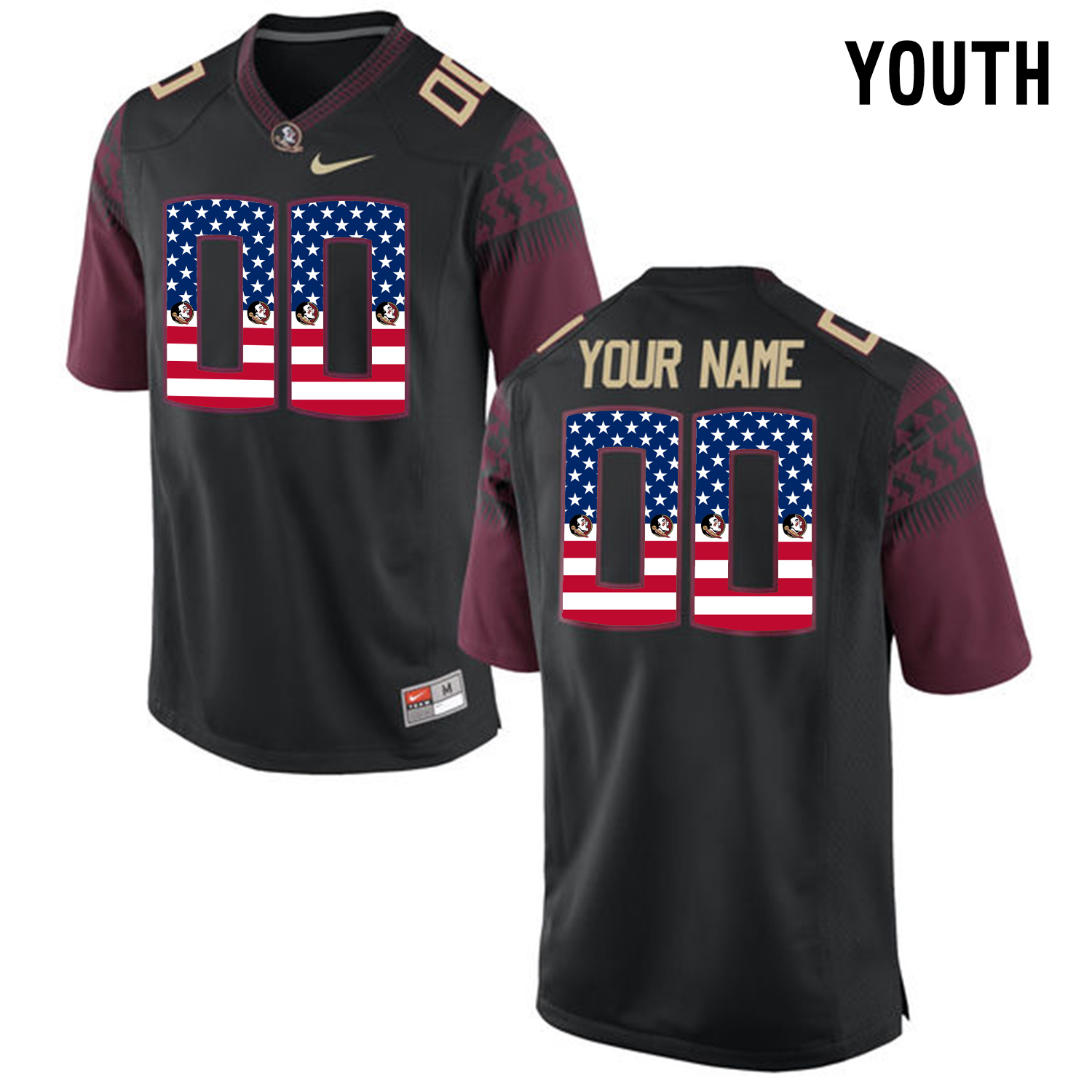 US Flag Fashion Youth Florida State Seminoles Customized College Football Limited Jersey  Black
